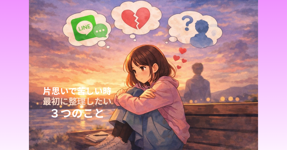 片思いで苦しい時に気持ちを整理する女性をイメージしたイラスト